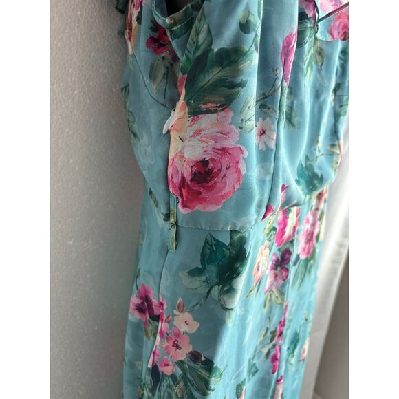FabAlley Georgette A Line Maxi Casual Dress Size S Feminine Romantic Blue Floral - Picture 9 of 13